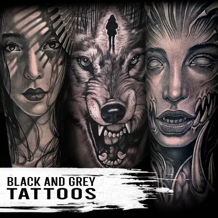 black and grey tattoos near